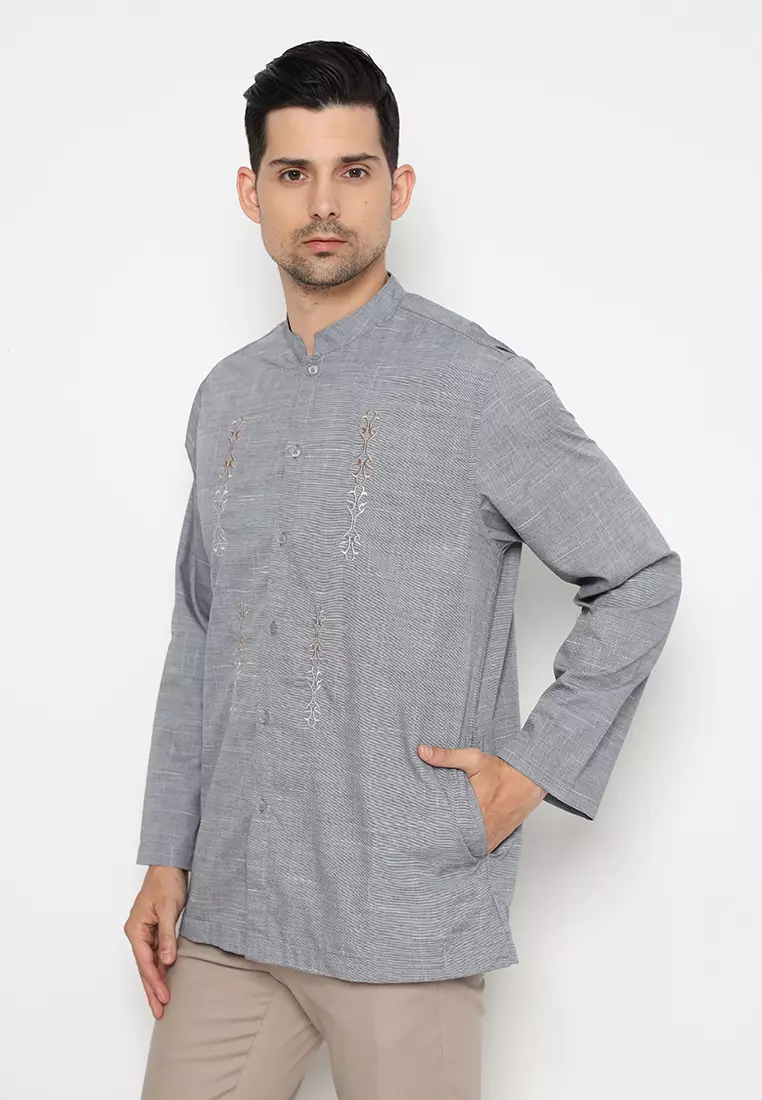 Jobb Ajmal Baju Koko Pria Lengan Panjang Regular Fit Abu-Abu