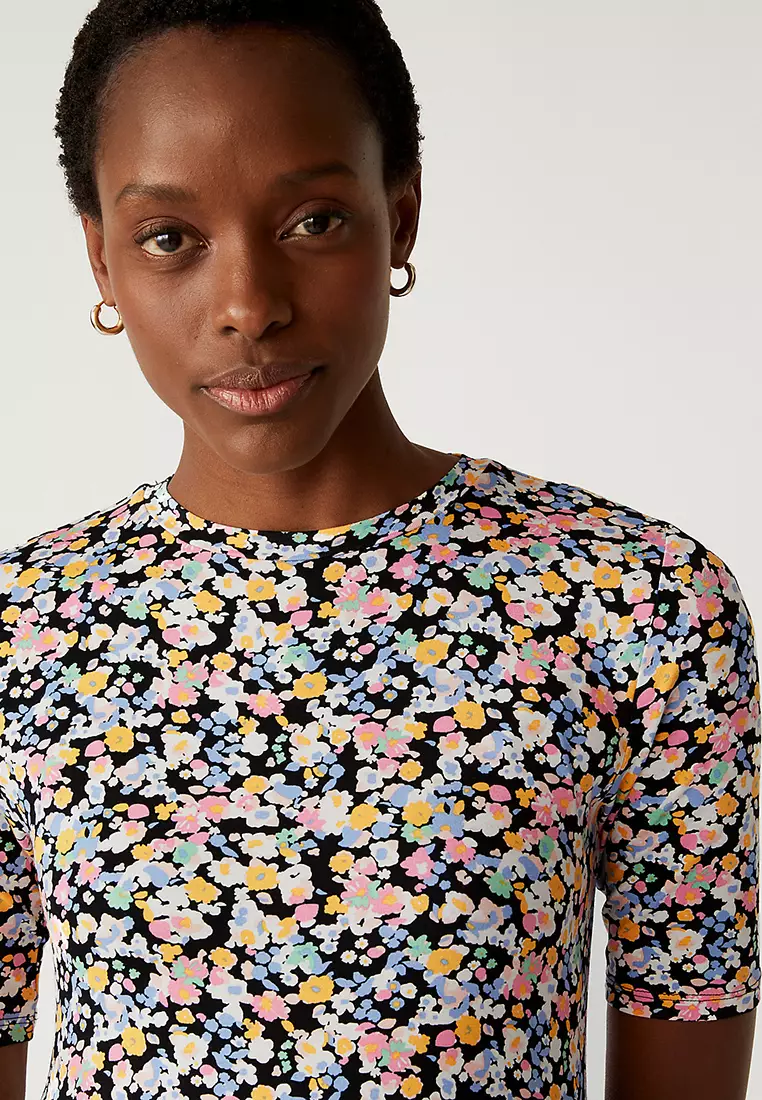 Jersey Printed Knee Length Tiered Dress