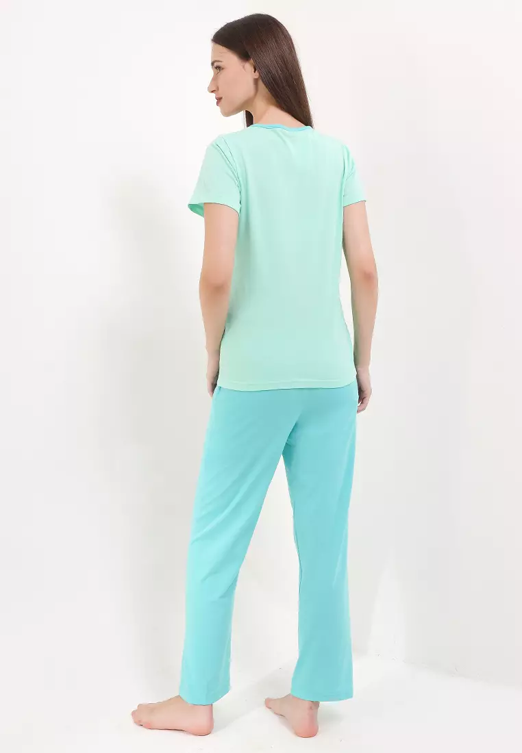 Pyjama Pijama Baju Tidur  Short Sleeve Long Pants Sleepwear