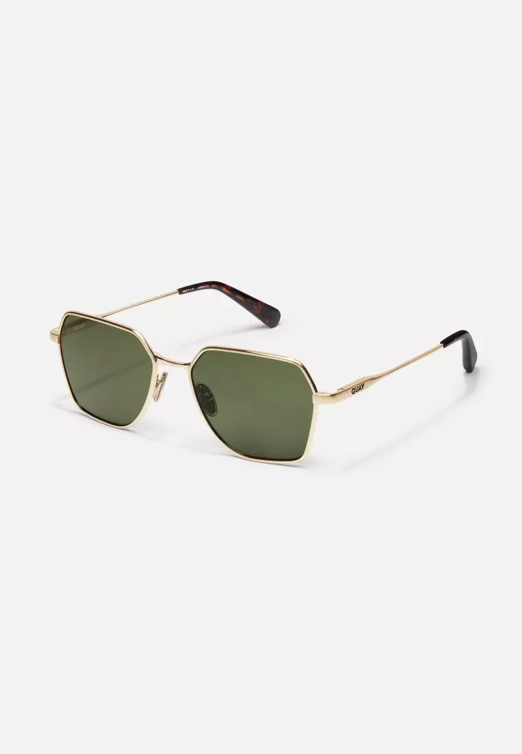 QUAY World Tour Sunglasses - Brushed Gold/Green Polarized