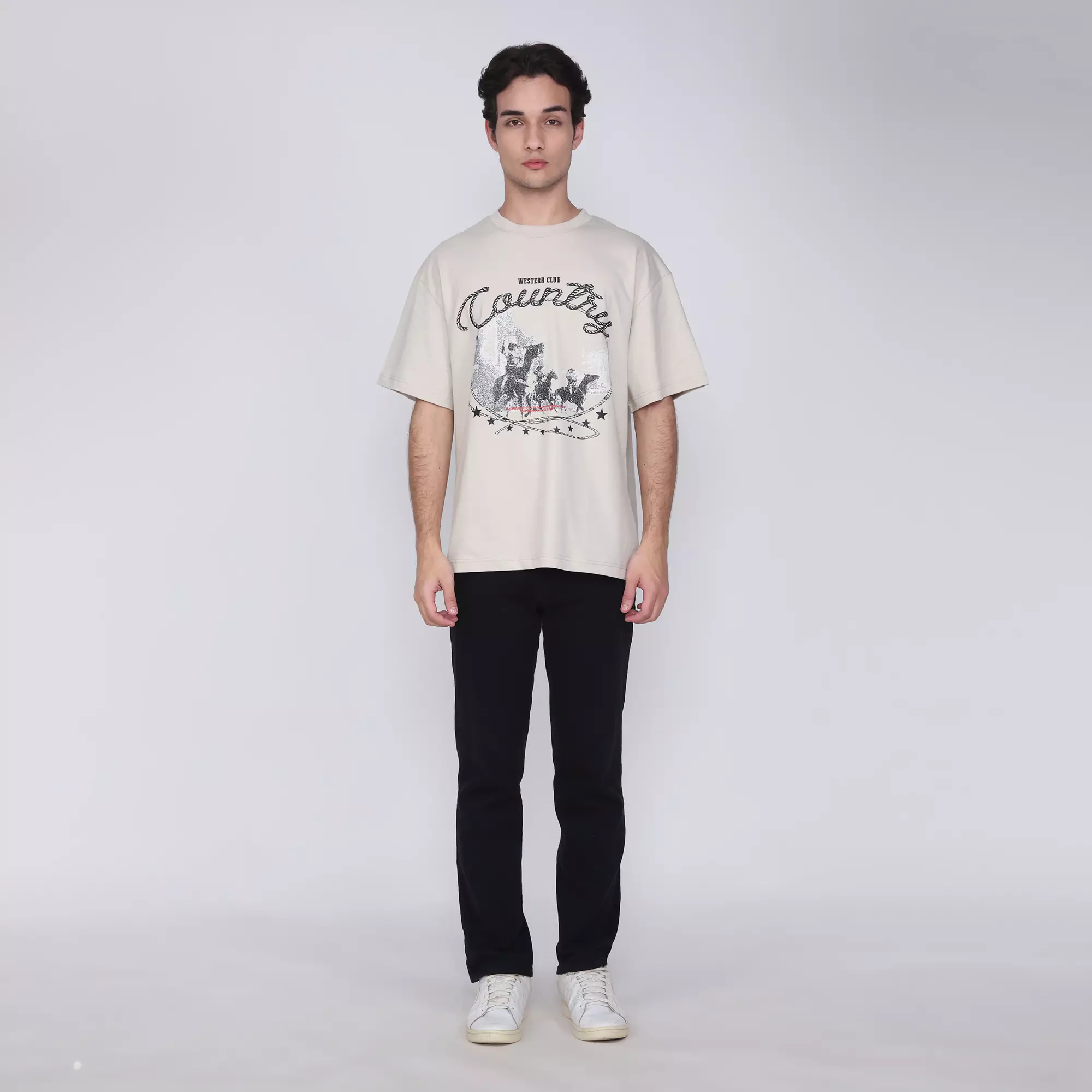 LARUSSO Dust and Dapper -  Western Club Country Graphic Boxy Tee - Light Brown