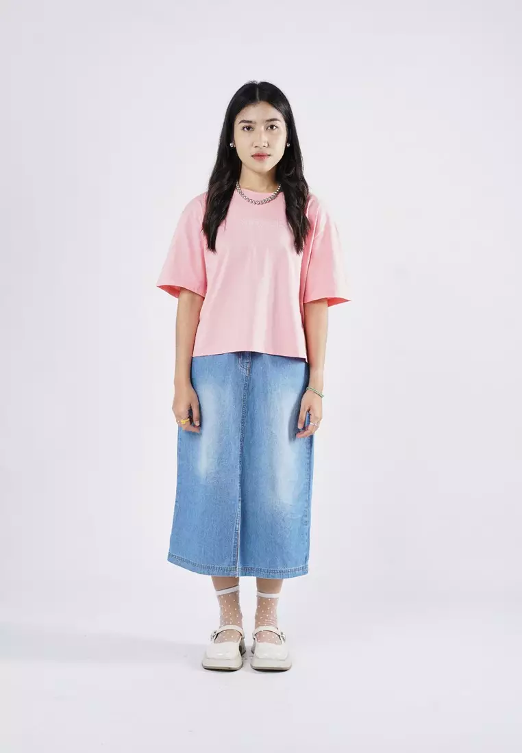 3Second Women's Basic T-Shirt Short Sleeve Boxy Fit Cotton Logo Script 3 OL-C060925