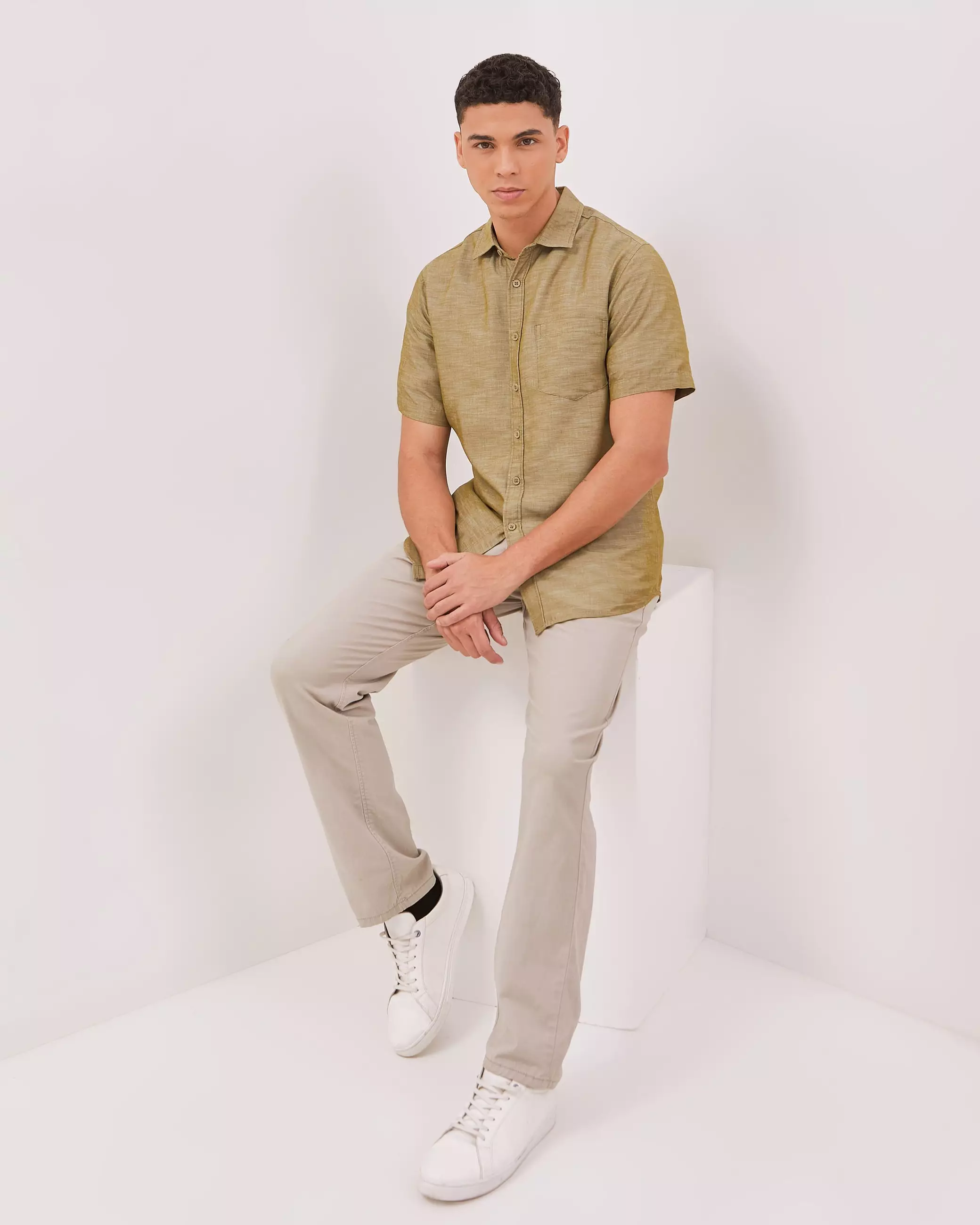 AMK Kemeja Pria Lengan Pendek SHS Gerald Ss Khaki