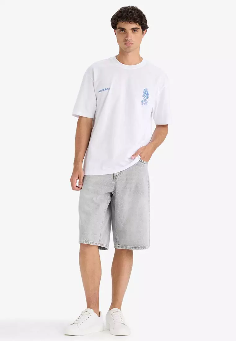 寬鬆剪裁工裝口袋牛仔短褲