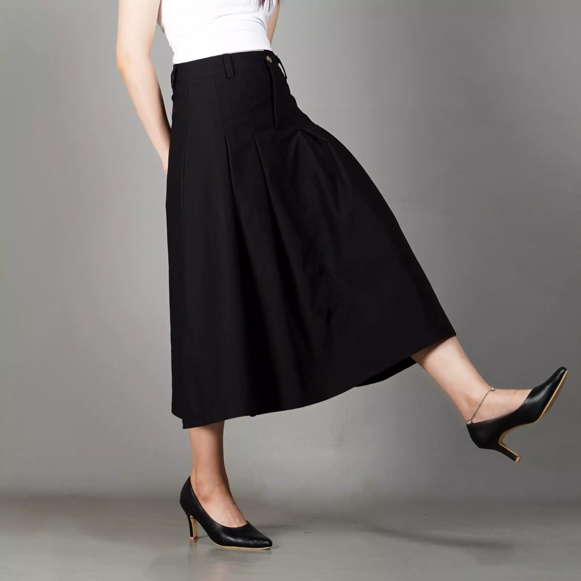 RUBY Rok A-Line Skirt Midi Skirt Rok Lipat Rok Highwaist 3/4 - HITAM