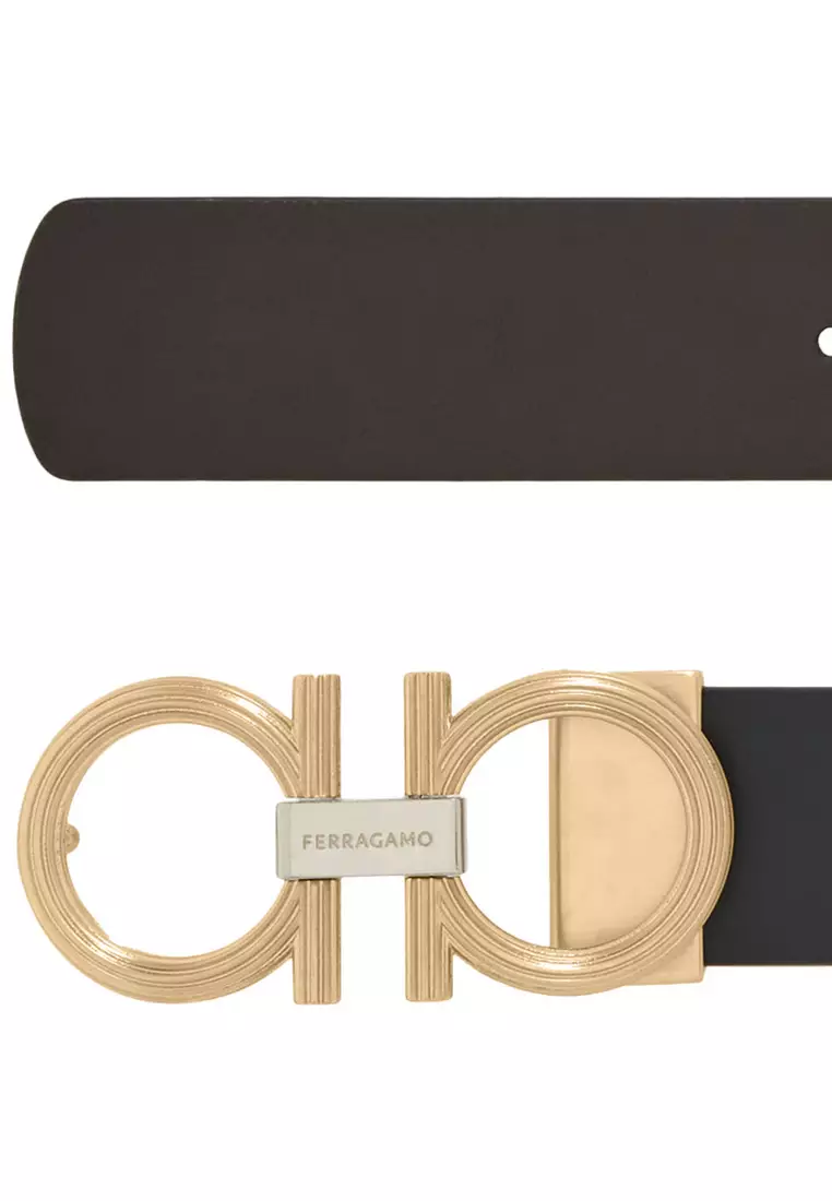 Reversible and adjustable Gancini Belt in Black/Brown