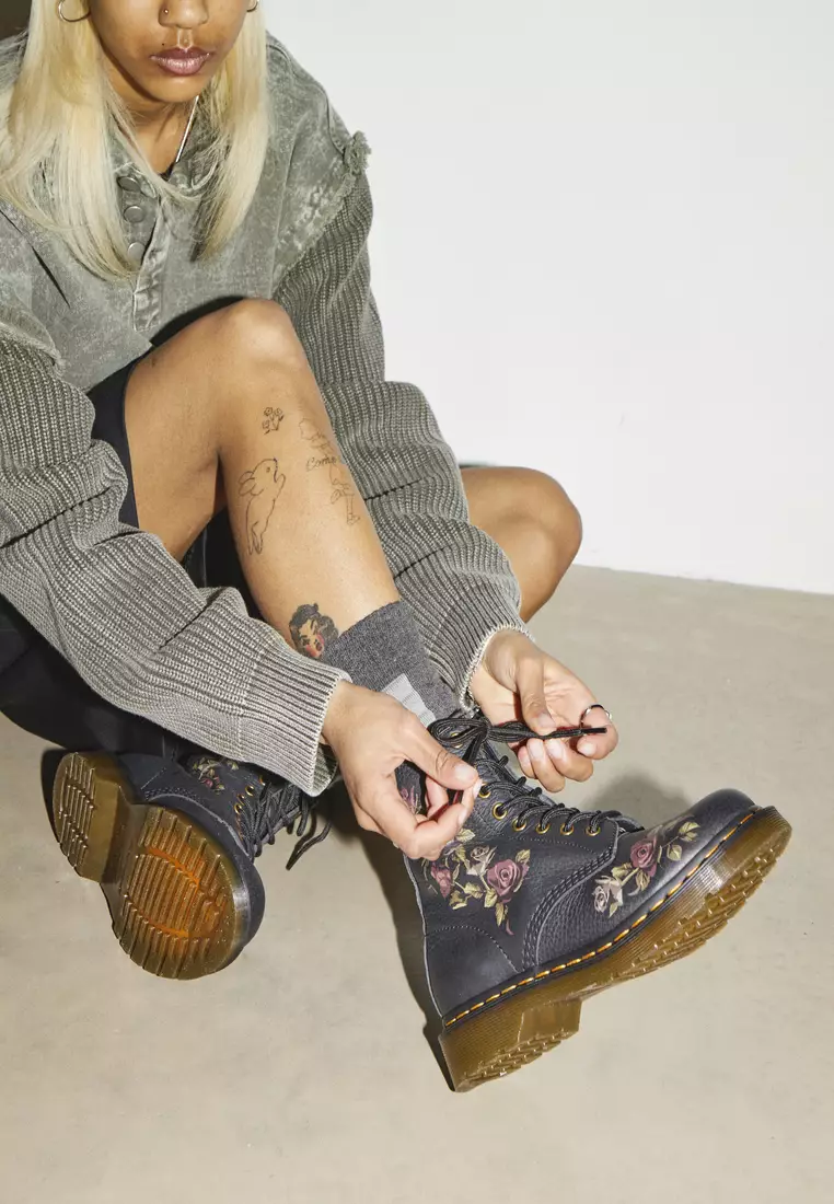 1460 Decayed Roses Leather Lace Up Ankle Boots
