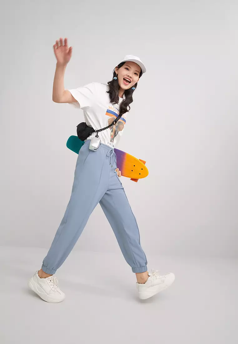 Elastic Waist Contrast Fold Jogger Pants