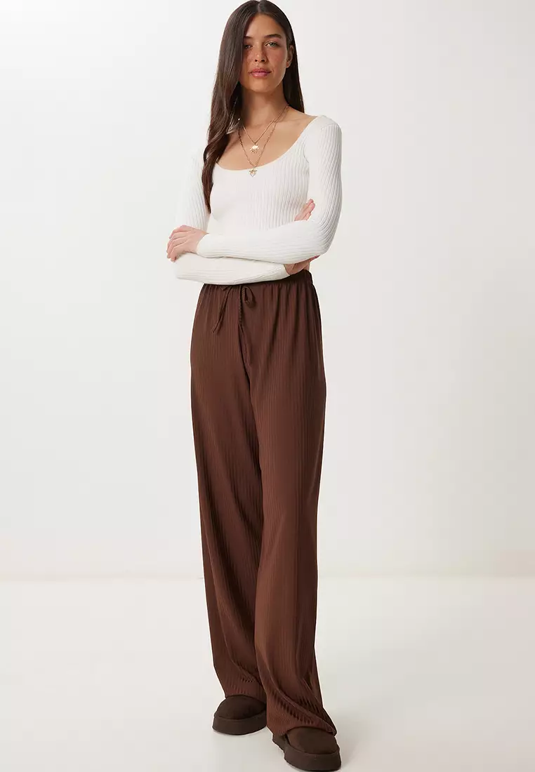 Women's Black Wide Leg Comfortable Knitted Trousers Pb00054