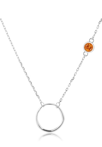 Majade Jewelry orange and silver MAJADE - Asymmetrical Sideway 925 Silver Orange Garnet Necklace A0D2AAC8005C6CGS_1