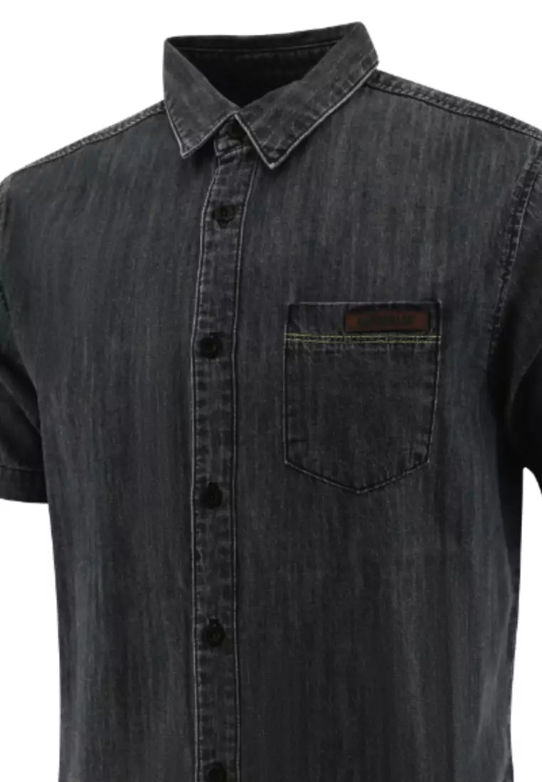 Mens black denim shirt short sleeve sale
