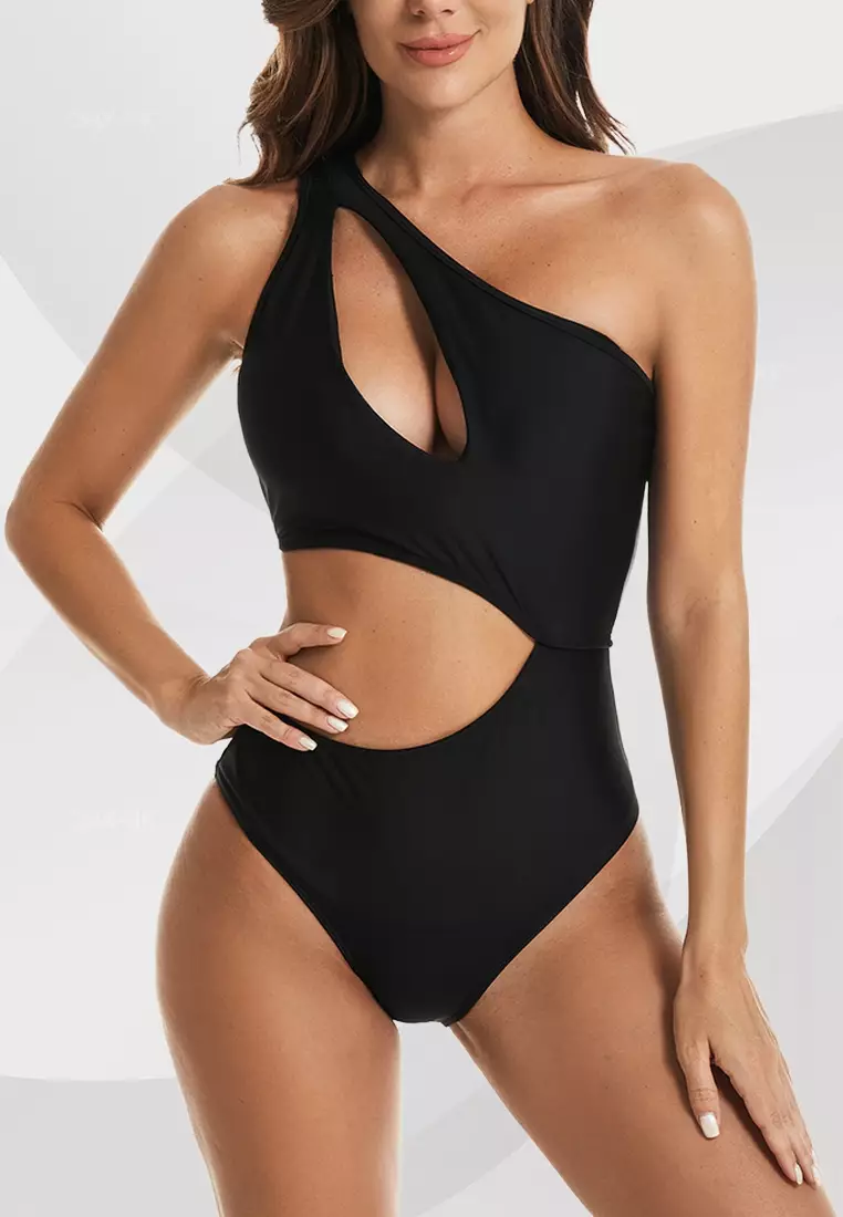 Maja, one piece swimsuit with mesh, black