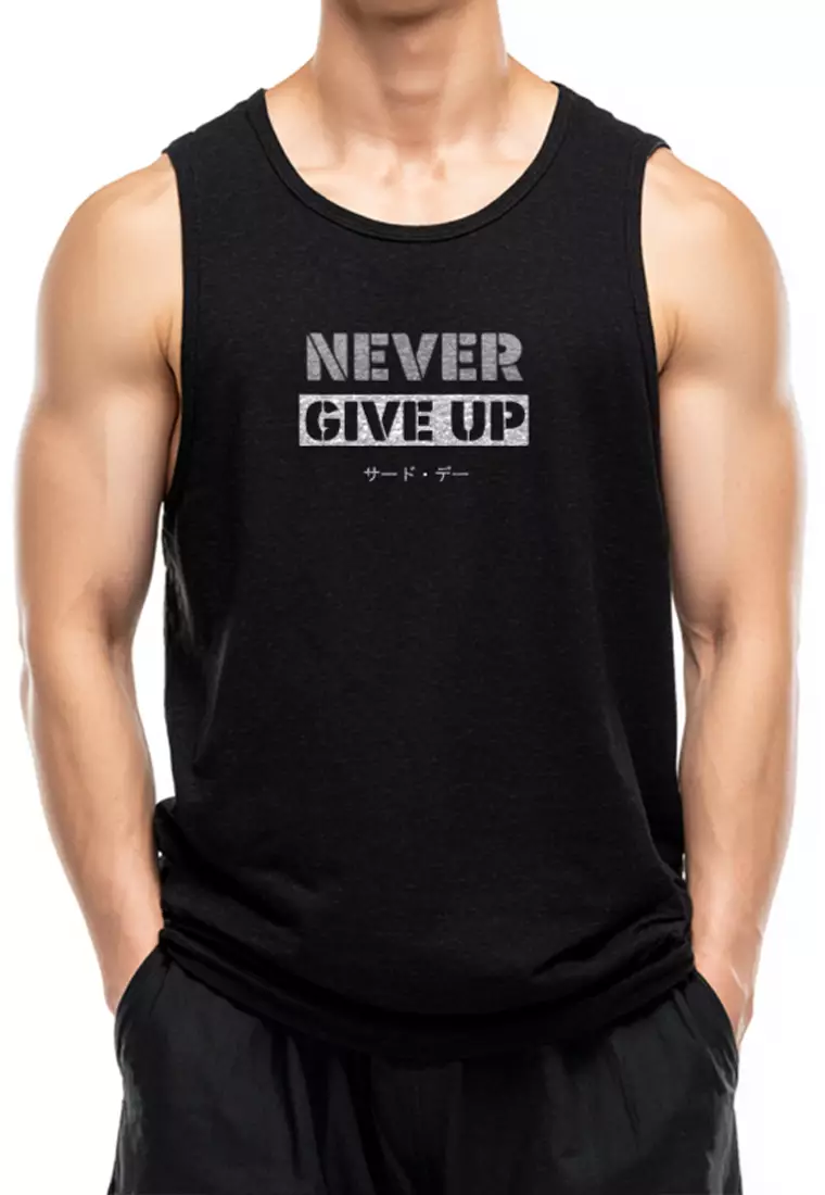 MTW79 Kaos Kutung Tank Top Instacool "never give up" hitam