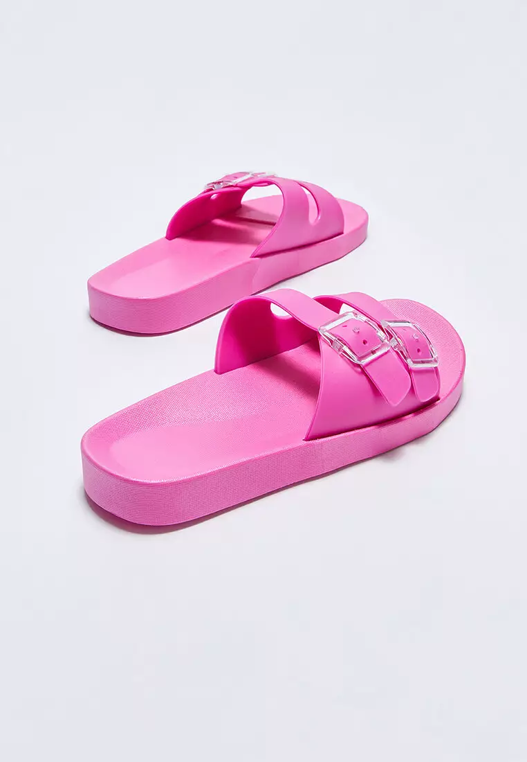 Double Band Buckle Detailed Girls Beach Slippers
