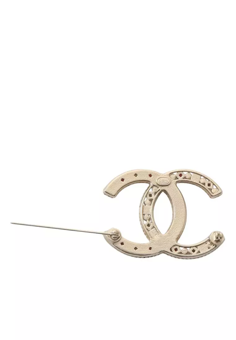 Pre-Loved Chanel Cc Brass Gripoix And Pearl Brooch