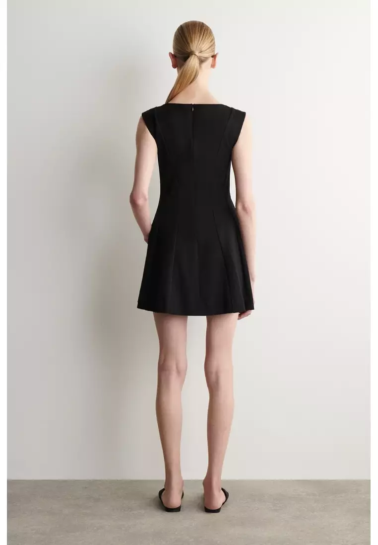 SCULPTED FLARED COTTON MINI DRESS