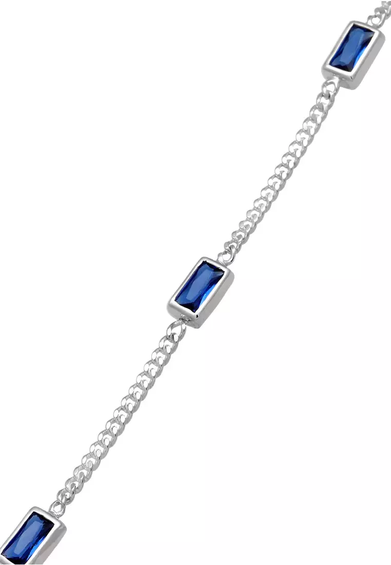 EXCLUSIVE Gelang Perhiasan Perak 925 Pria Rectangle Blue Sapphire