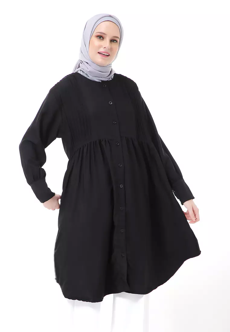 Xaula Tunik Polos Muslimah Atasan Wanita Lengan Panjang Premium High Quality - Black