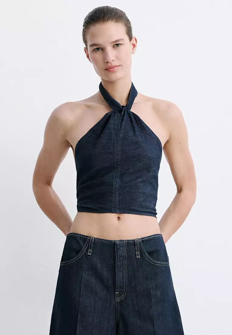 Buy Mango Halter Neck Denim Top 2026 Online | ZALORA