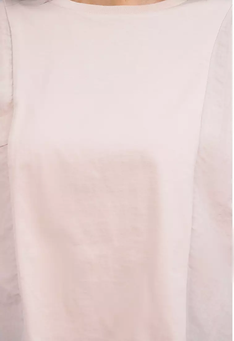 Round Neck Short Sleeve Top BEIGE