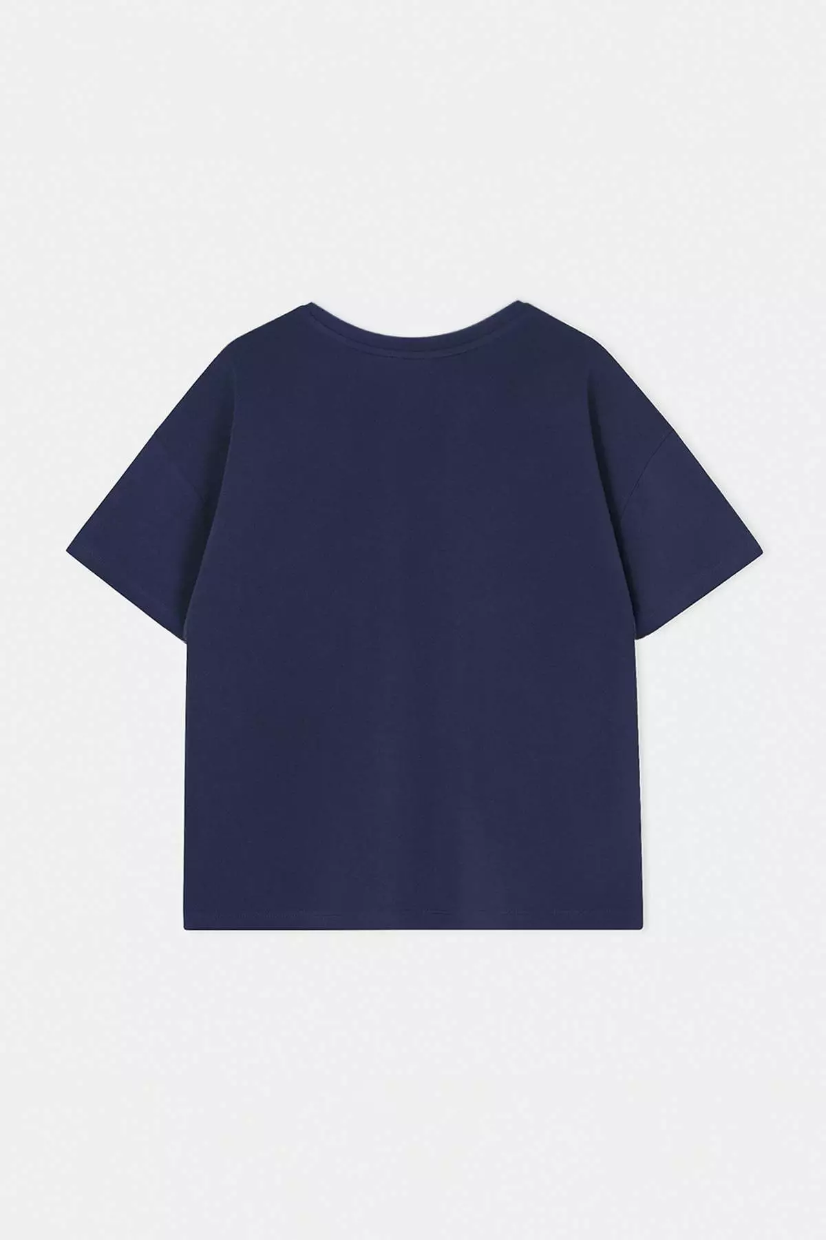 Navy Blue Embroidered Oversize/Wide Fit Crew Neck Knitted Plus Size T-Shirt Tbbss26Bf00018