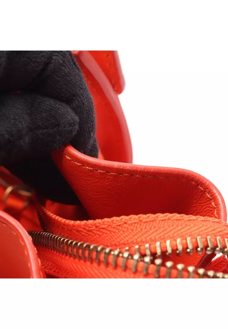 Pre-Loved Celine luggage mini shopper Handbag leather Orange red