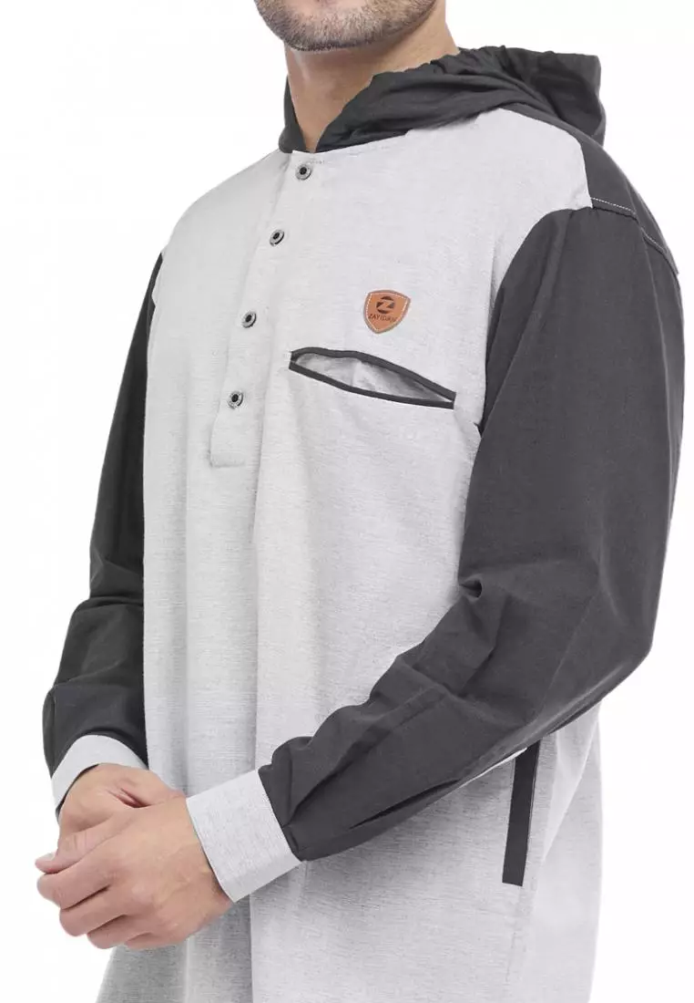 Zayidan Baju Koko Gamis Muslim Pria Zafri Hoodie - Silver