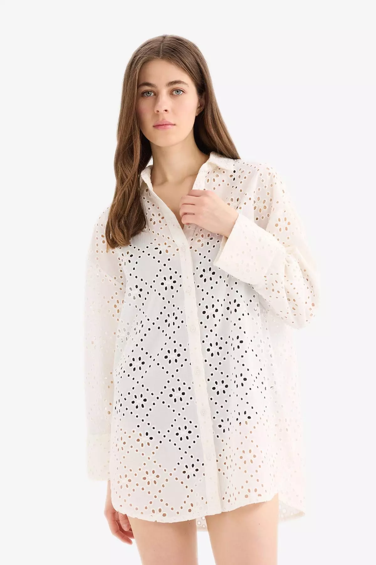 Regular Fit Cotton Brode Beach Shirt-Fall in Love C0506Ax25Sm