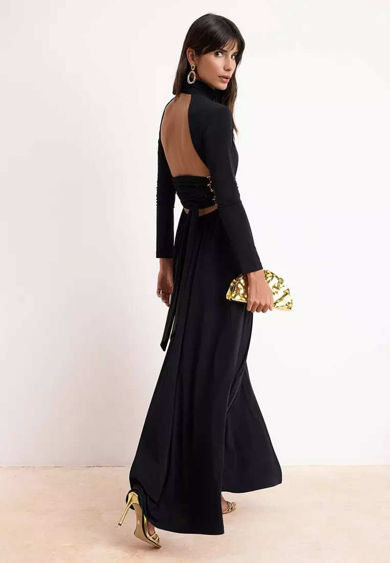 High Neck Tie Back Maxi Dress