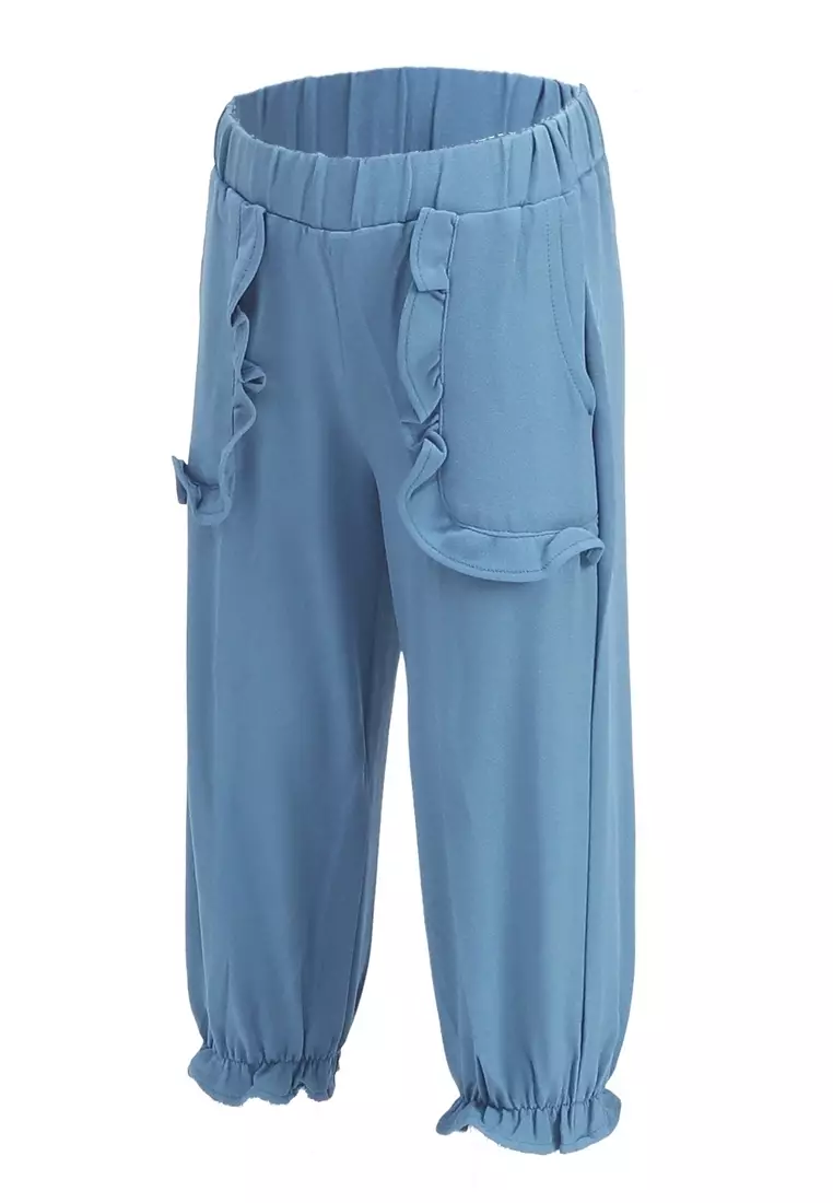 Yocelyn Celana Panjang Anak Perempuan Variasi Saku Pants Kids Daily Motif Polos Material Crepe ORIGINAL - Baby Blue