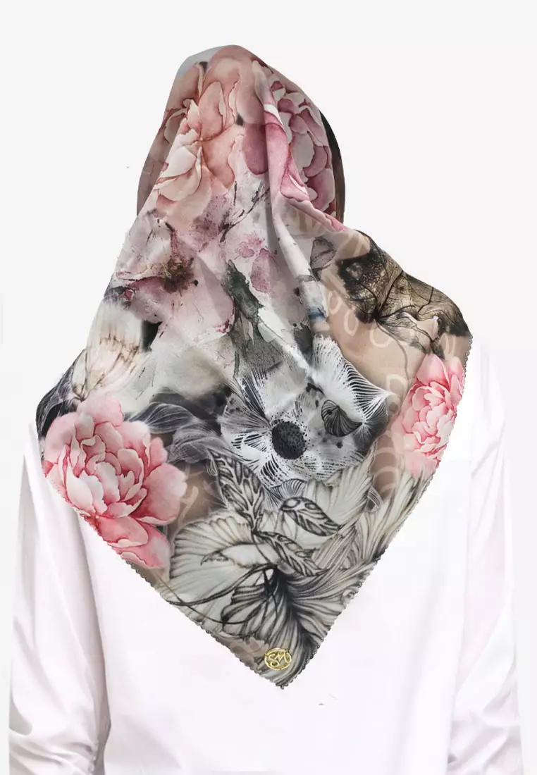 Rozanna Series Signature Square Voile Scarf Hijab Wanita Premium Segi Empat Smokey Brown