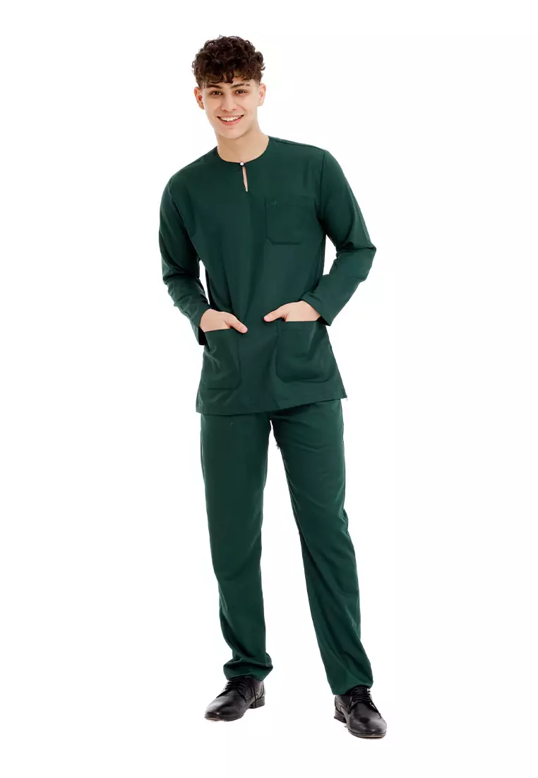 Forest x Hatta Dolmat Regular Fit Teluk Belanga Baju Melayu Set Ayah Anak Sedondon Baju Raya 2025  - BM23898-40DkGreen