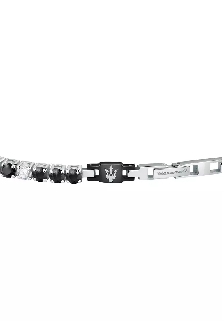 Maserati Tennis 220mm Men's Stainless Steel Bracelet, Black Zircons, JM222AVC05 (Adjustable)