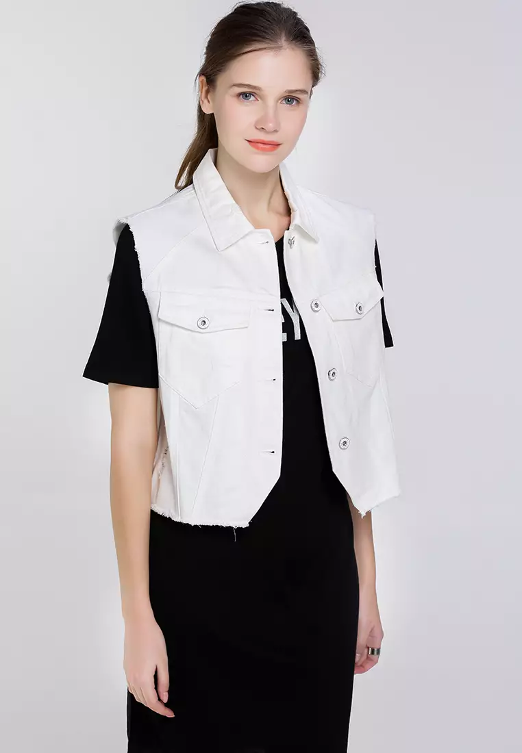 White sleeveless hot sale jean vest