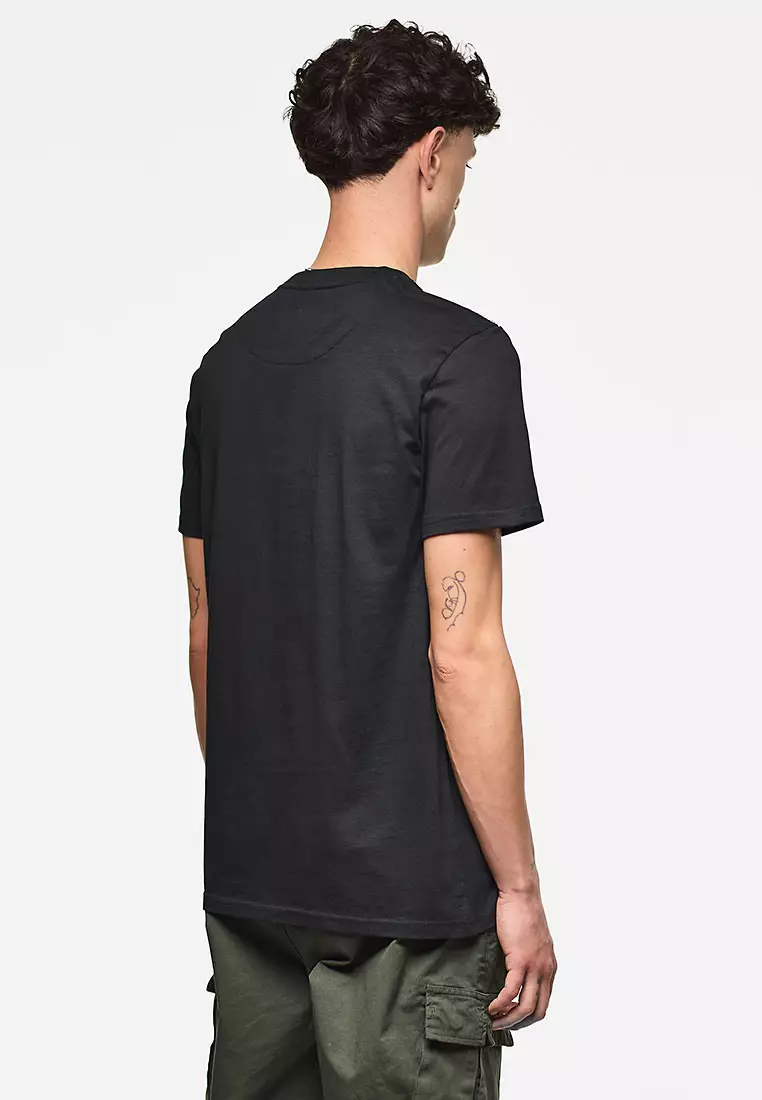 MENS BLACK MANUEL TEE WITH MID HOUSE CHECK PIPING