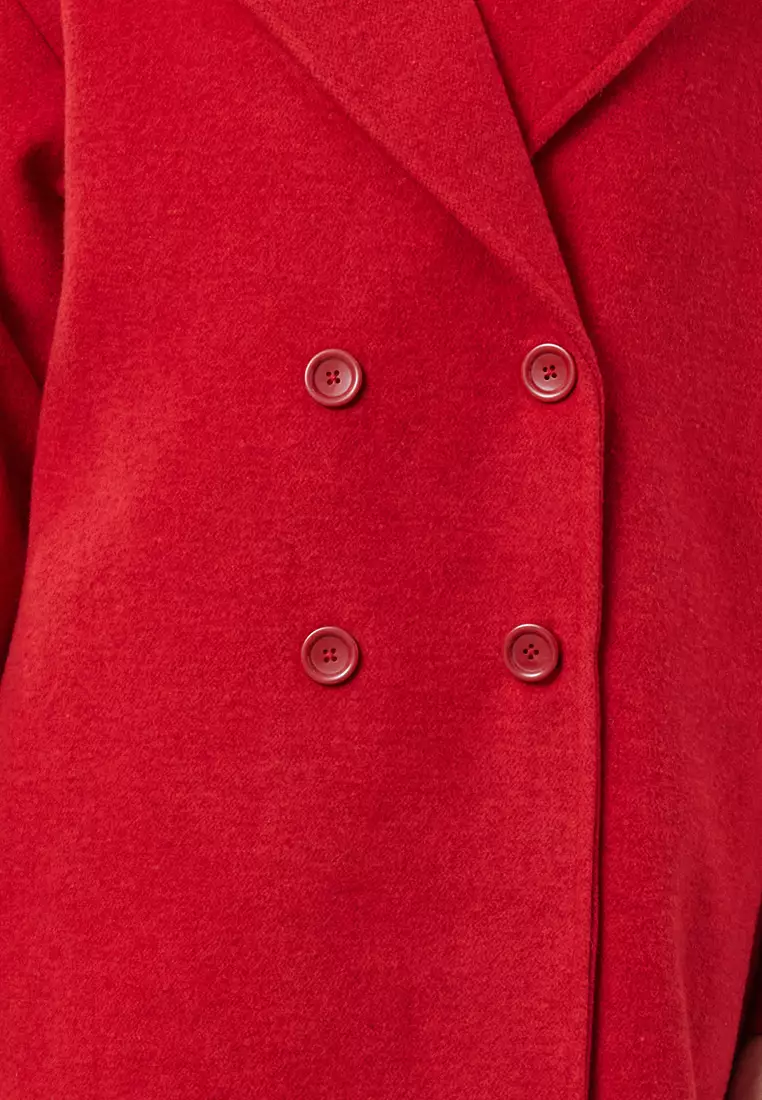 Red Oversize Wide Cut Long Wool Cashmere Coat TWOAW21KB0038