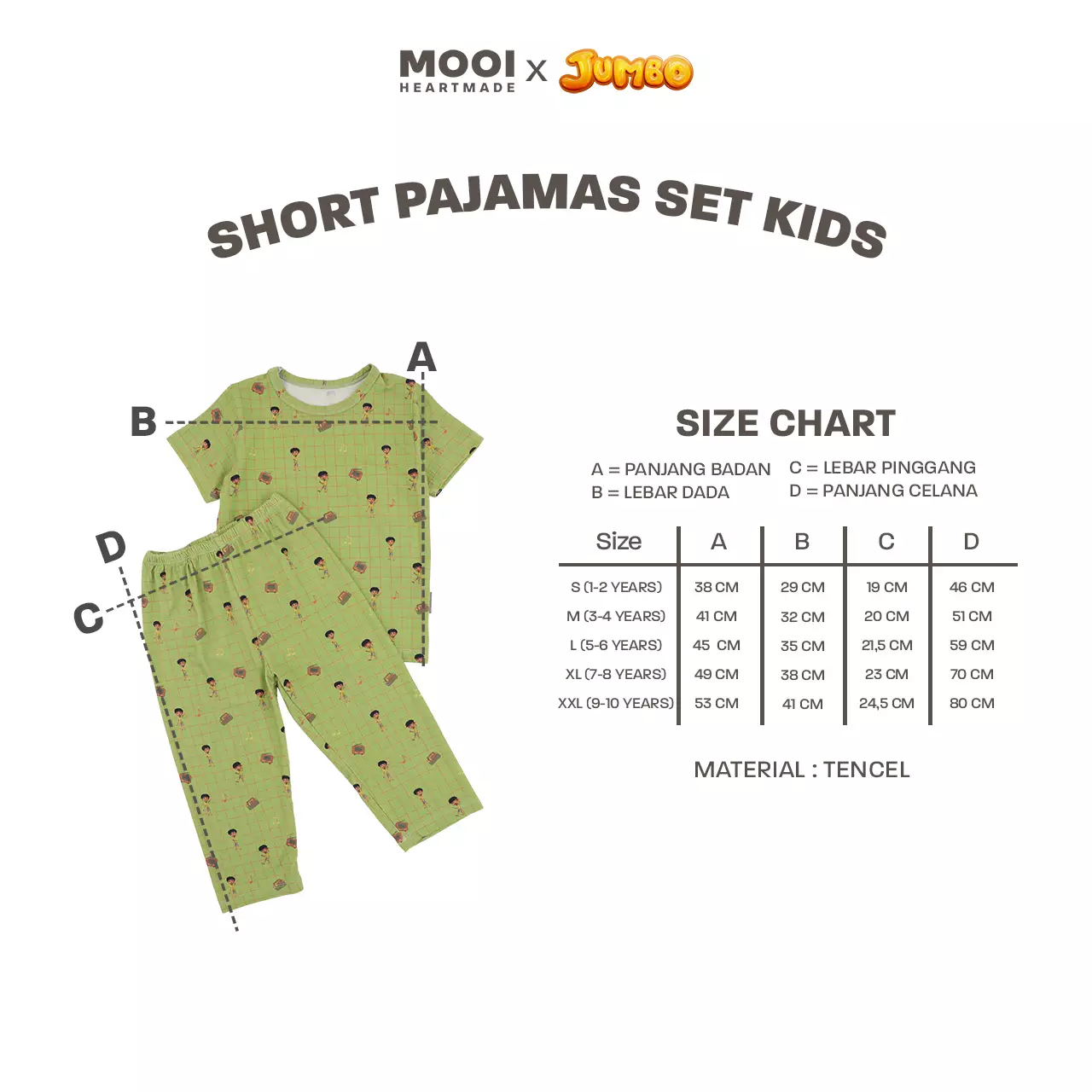 Mooi x Jumbo Setelan Anak Unisex Tencel Short Pajamas Kids - Meri