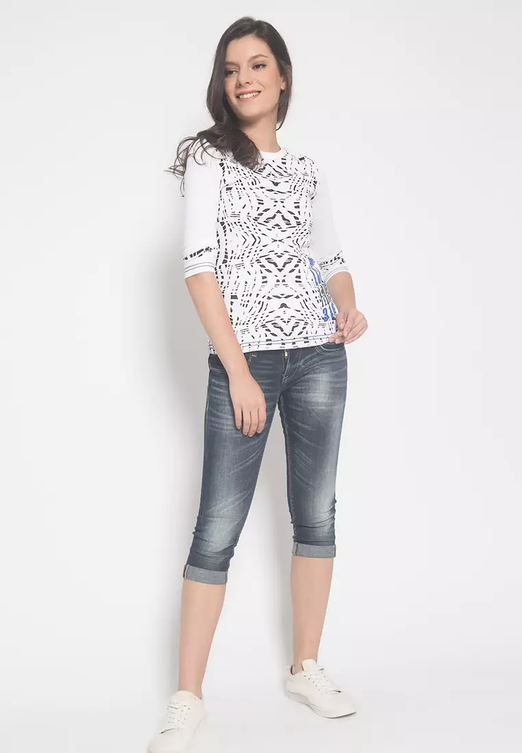 LGS - Kaos Casual Wanita - Warna Putih - Lengan Panjang - Motif Tribal - Slim Fit - LTS.555.T886M.019.C-L/S