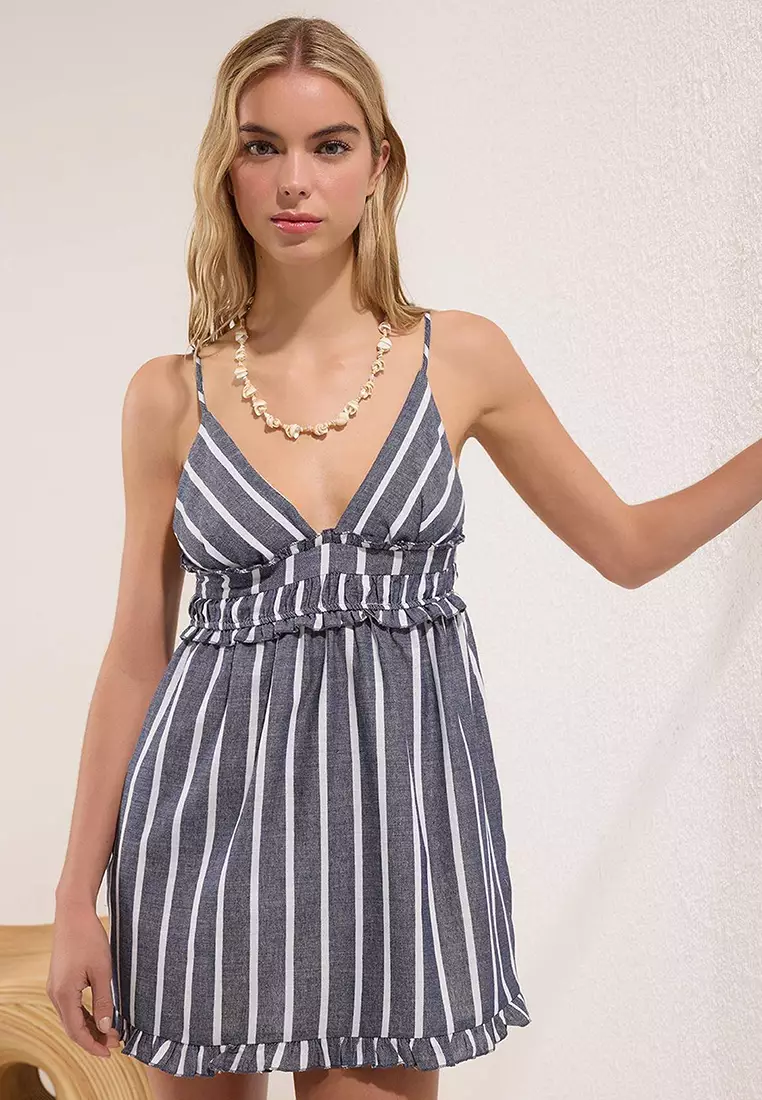 Buy Trendyol Navy Blue Striped Midi Woven Flared Cotton Beach Dress  Tbess25El00148 2026 Online | ZALORA