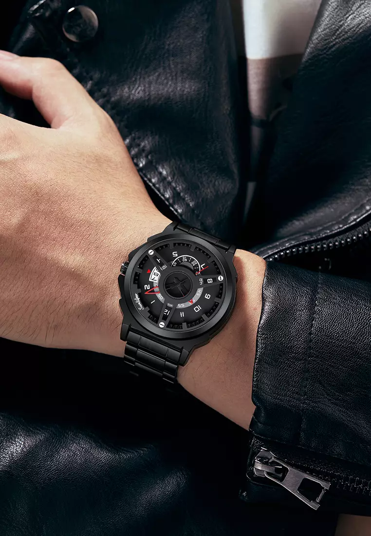 Jam Tangan Pria 9111 Hollow Dial Kuarsa Mode Tanggal Cool Anti Air Jam Tangan Cowok Original allblack