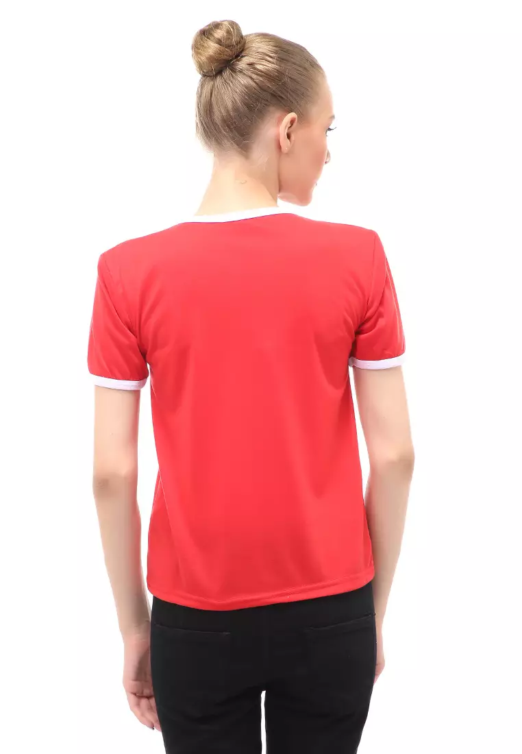 Kaos Oversize List Short Sleeves Design Simple Relaxed Fit - Merah