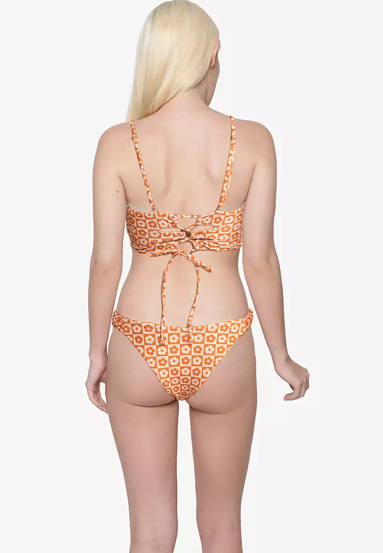 Bright Orange Cheetah Bikini Set Ruched Bikini Two Piece -  Singapore