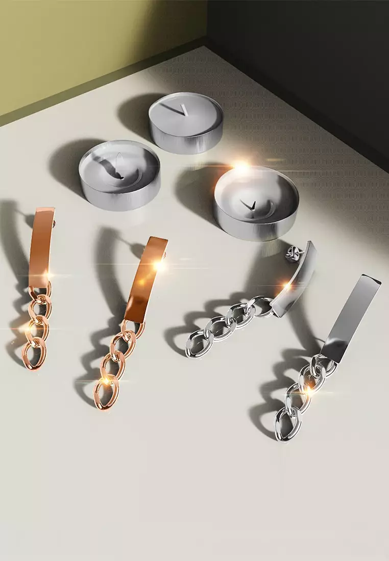 Royal Chain Stud Earrings in White Gold