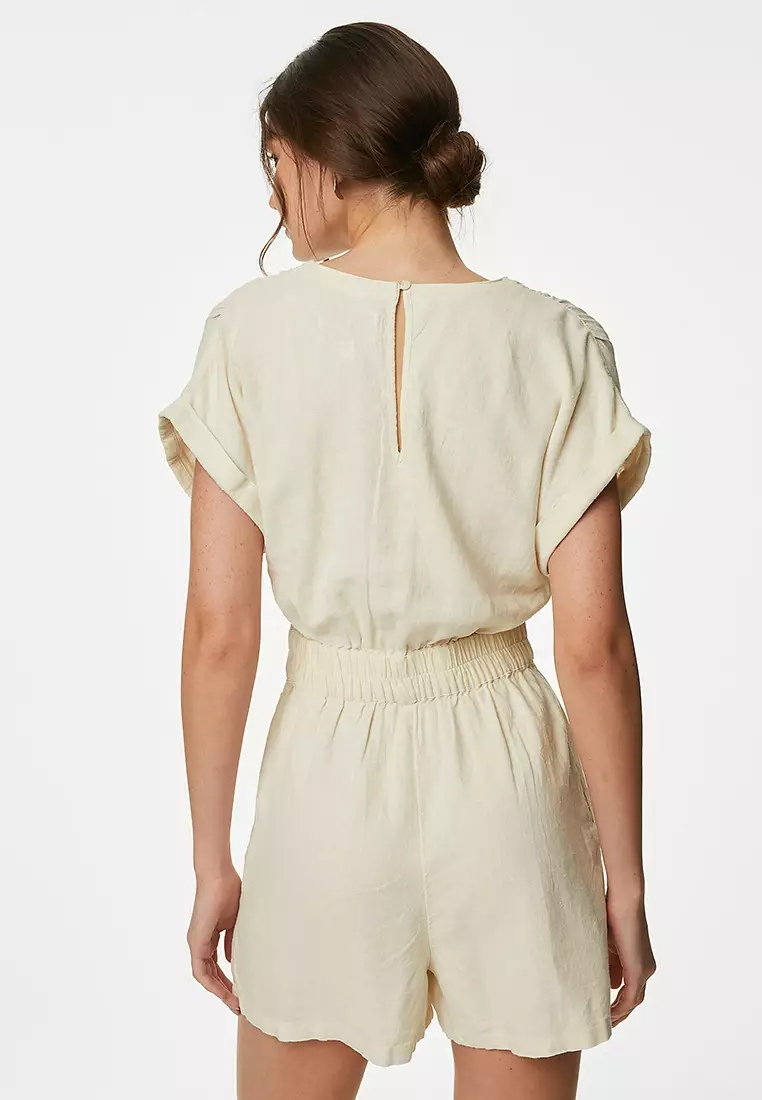 Linen Rich V-Neck Short Sleeve Playsuit