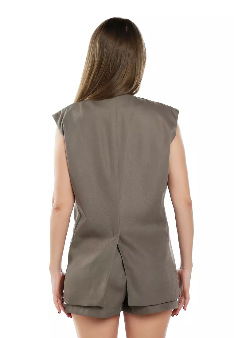Classic Sleeveless Longline Waistcoat In Taupe