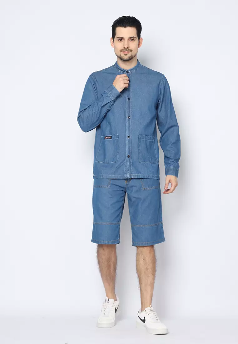 Kemeja Denim Skena L/S Krah Mandarin Saku Besar 182403