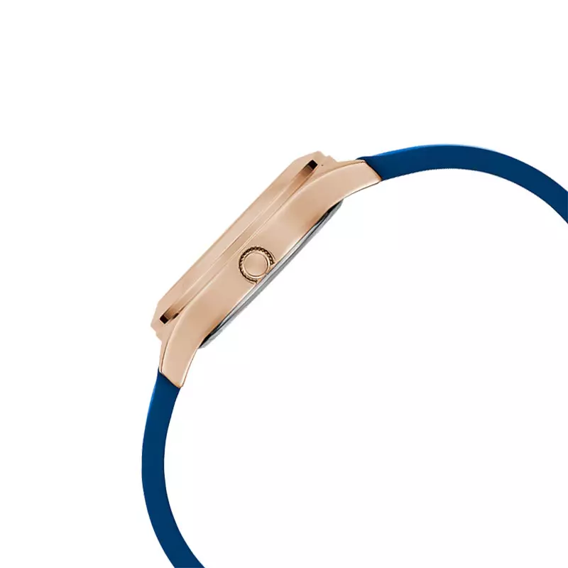 Jam Tangan Wanita Guess Trend GW0745L4 Glitz Plaque Ladies Analog Rose Gold Dial Blue Silicone Strap