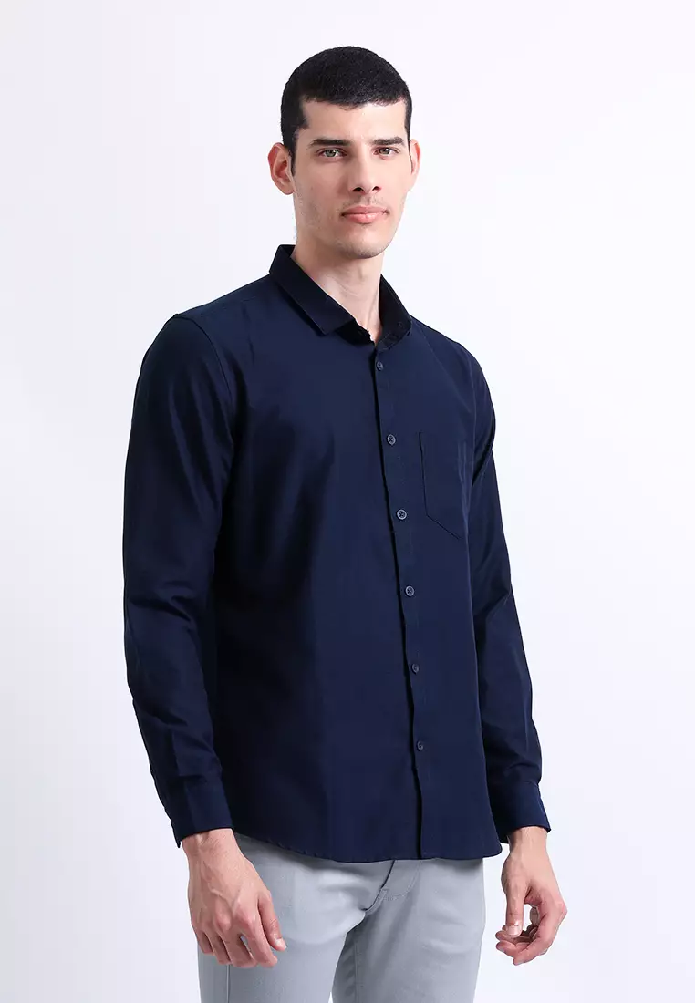 Manzone Kemeja Lengan Panjang Pria Slim Fit Foxy - Navy