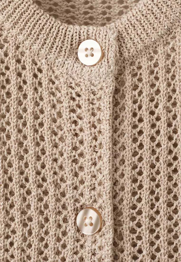 Short-Sleeved Openwork Knitted Cardigan