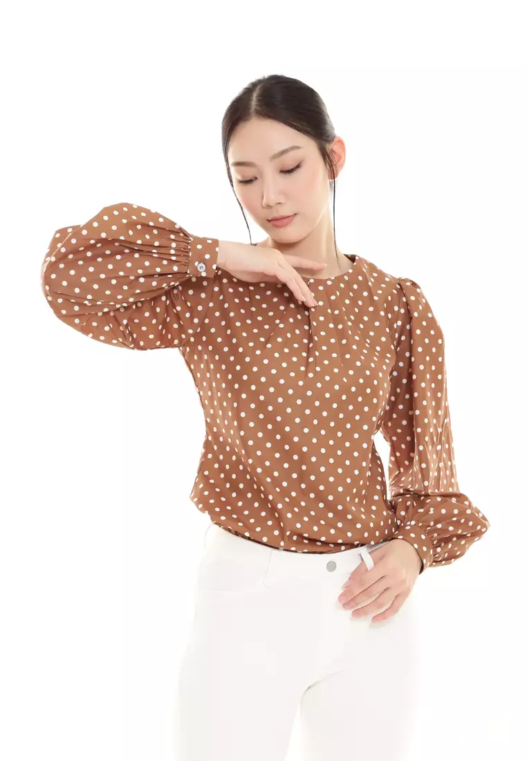 Christina Polka Dot Blouse in Latte Brown